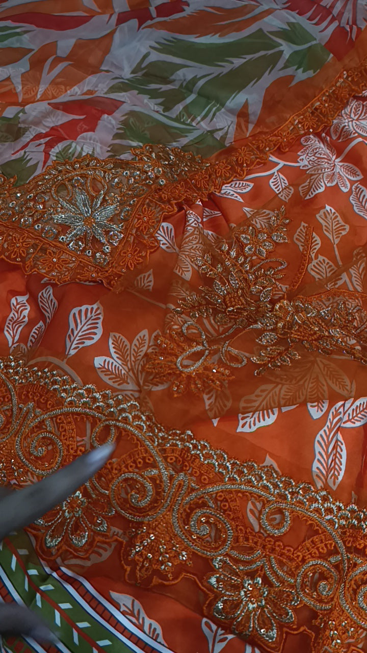3pc Aneelas orange silk