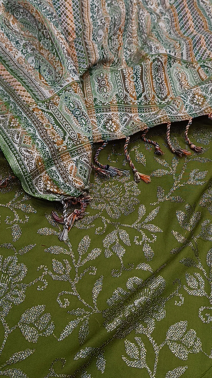 3pc woven botti dhankh pashmina