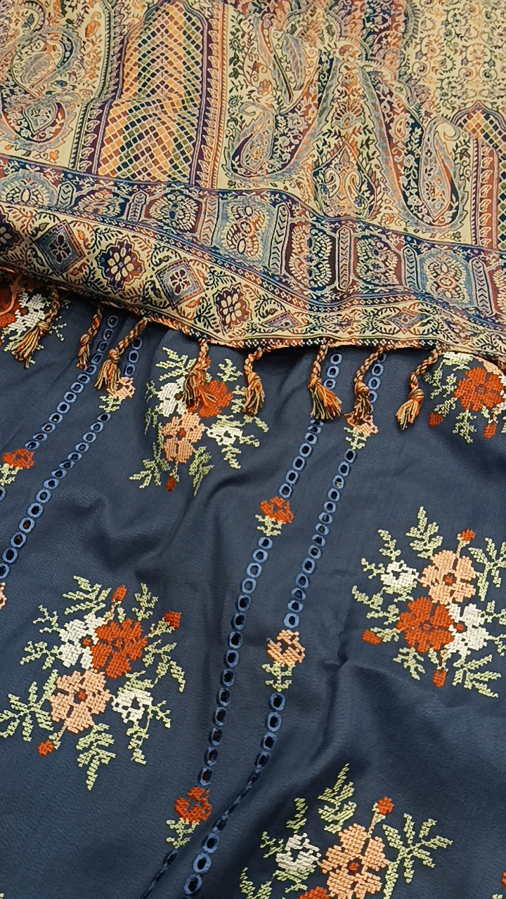 3pc pashmina grey drip dhankh