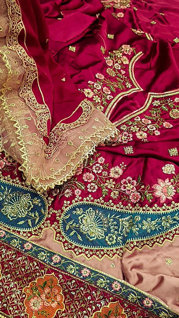3pc ethnic red moon silk