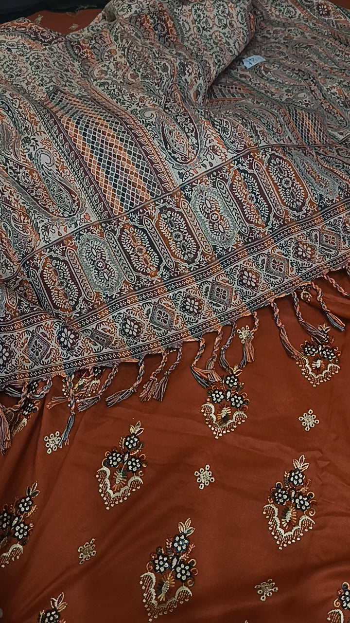 3pc kashmiri orange dhankh