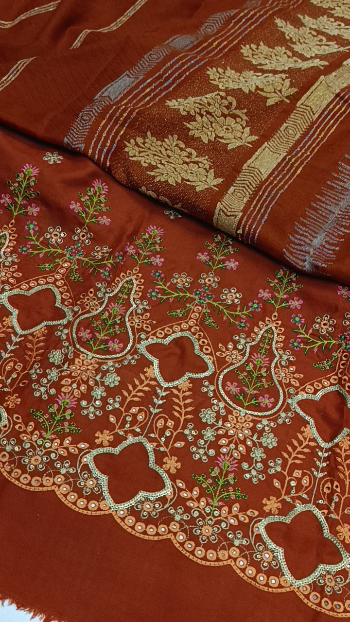 3pc maliha orange moss dhanak
