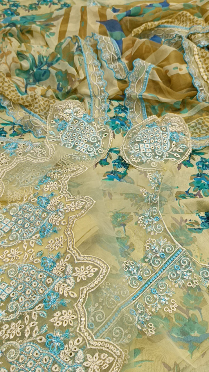 3pc french minty print lawn