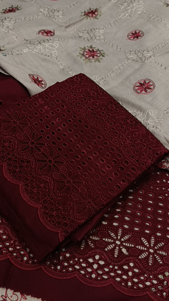 3pc khadija mehroon dhankh