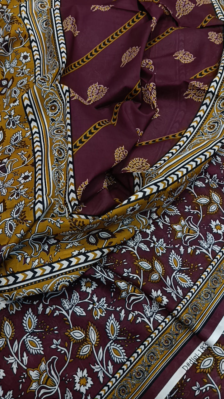 3pc mehroonish Saeed lawn print