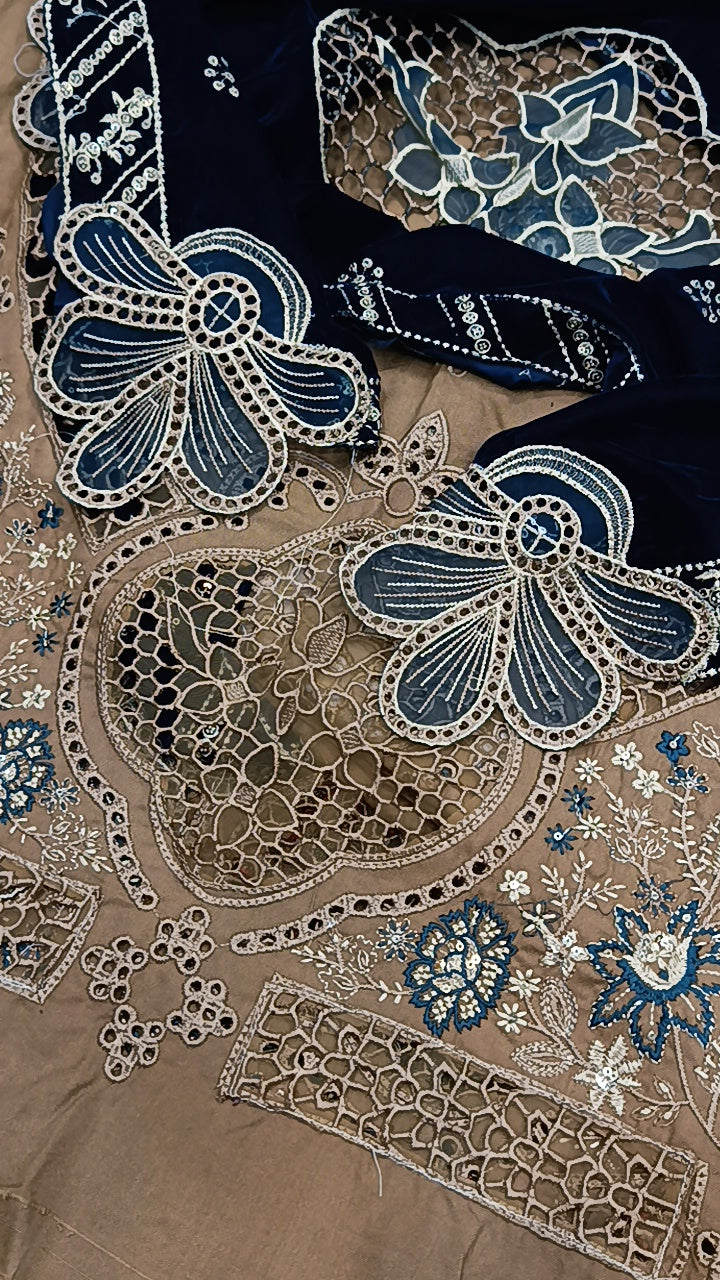 3pc Rani jora blue skin micro shawl valvet