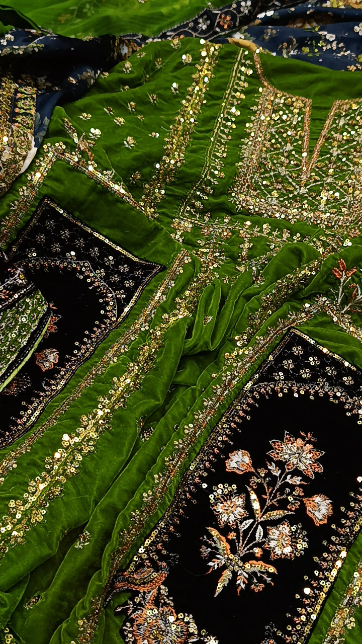 3pc Noorani valvet green