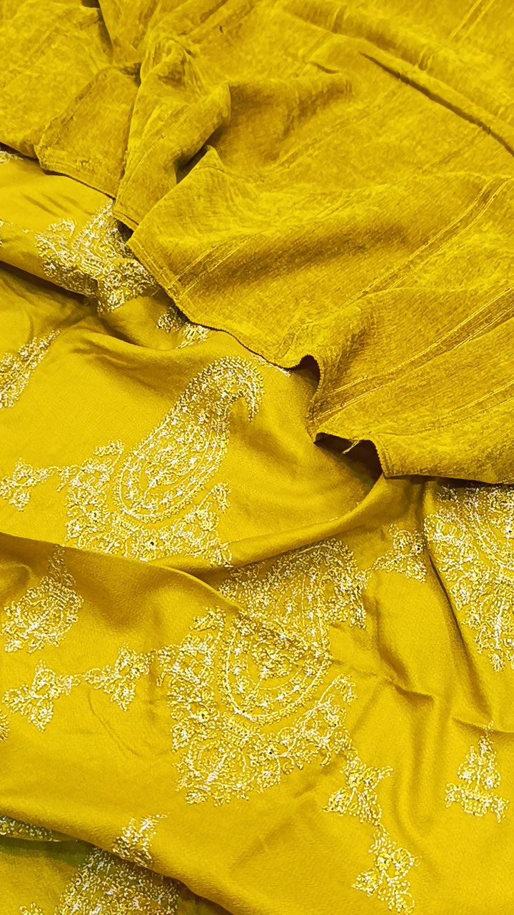 3pc paan jaal mustard yellow dhnakh