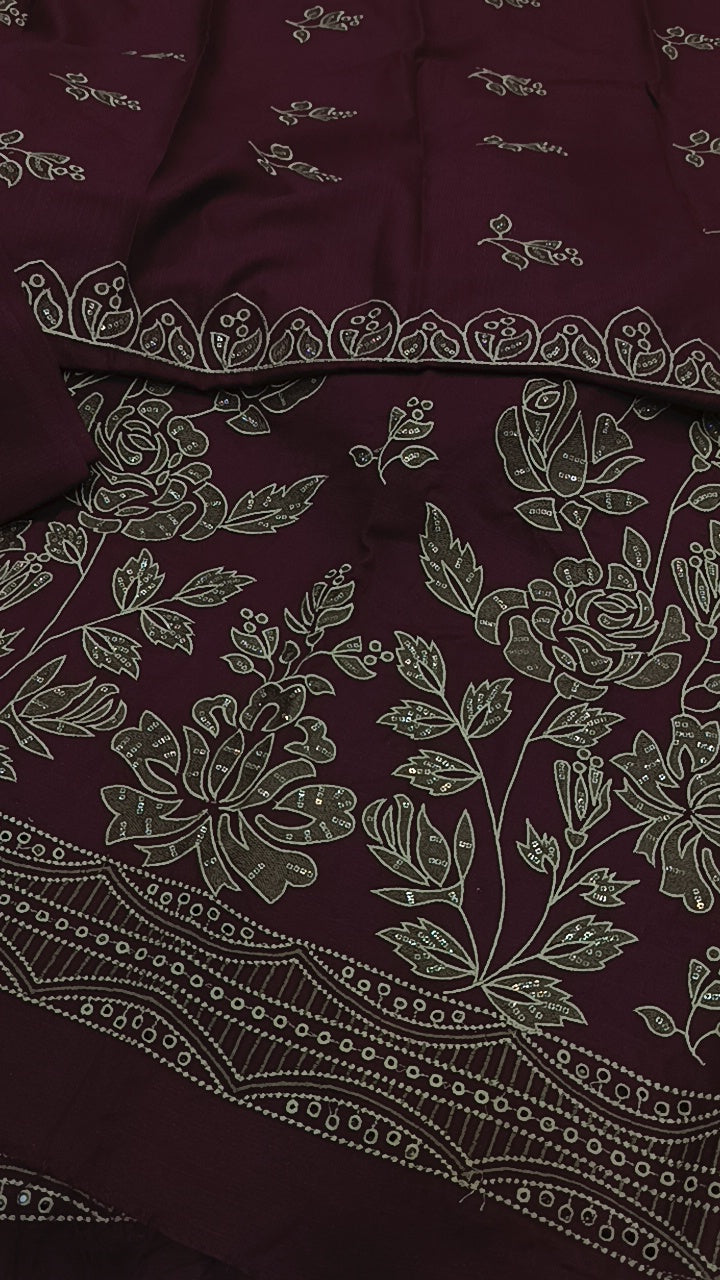 3pc mehroon rusty chamki wool dhankh