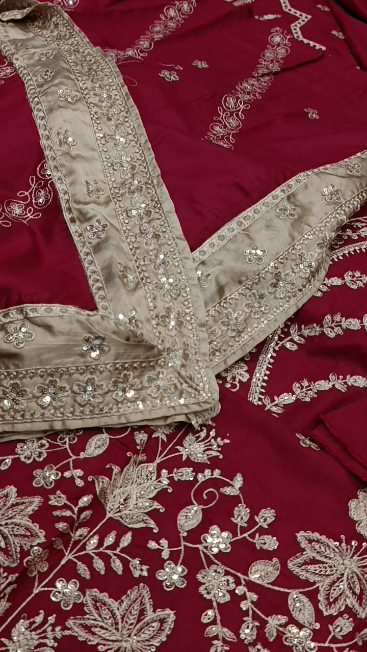 3pc gulnaaar mehroonish dhankh