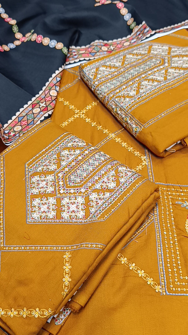 3pc batikh mustard dhnakh