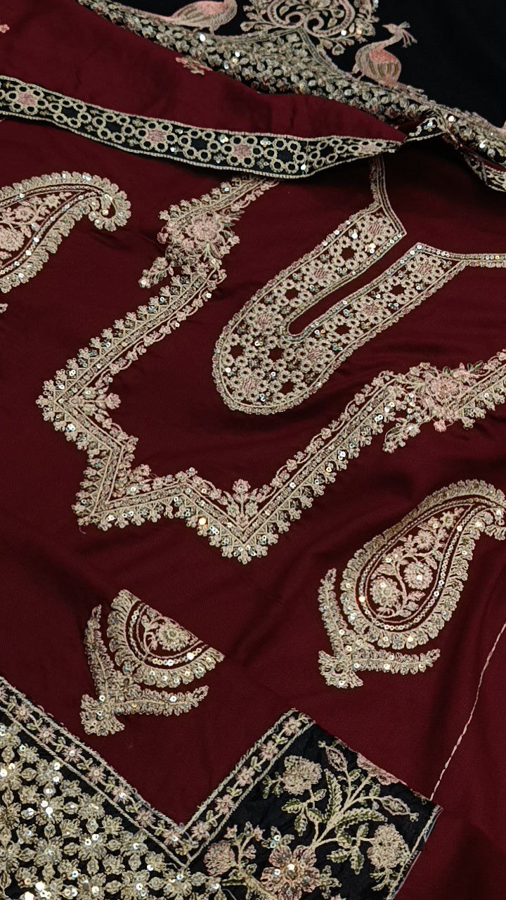 3pc mehroon parishy ethnic dhankh