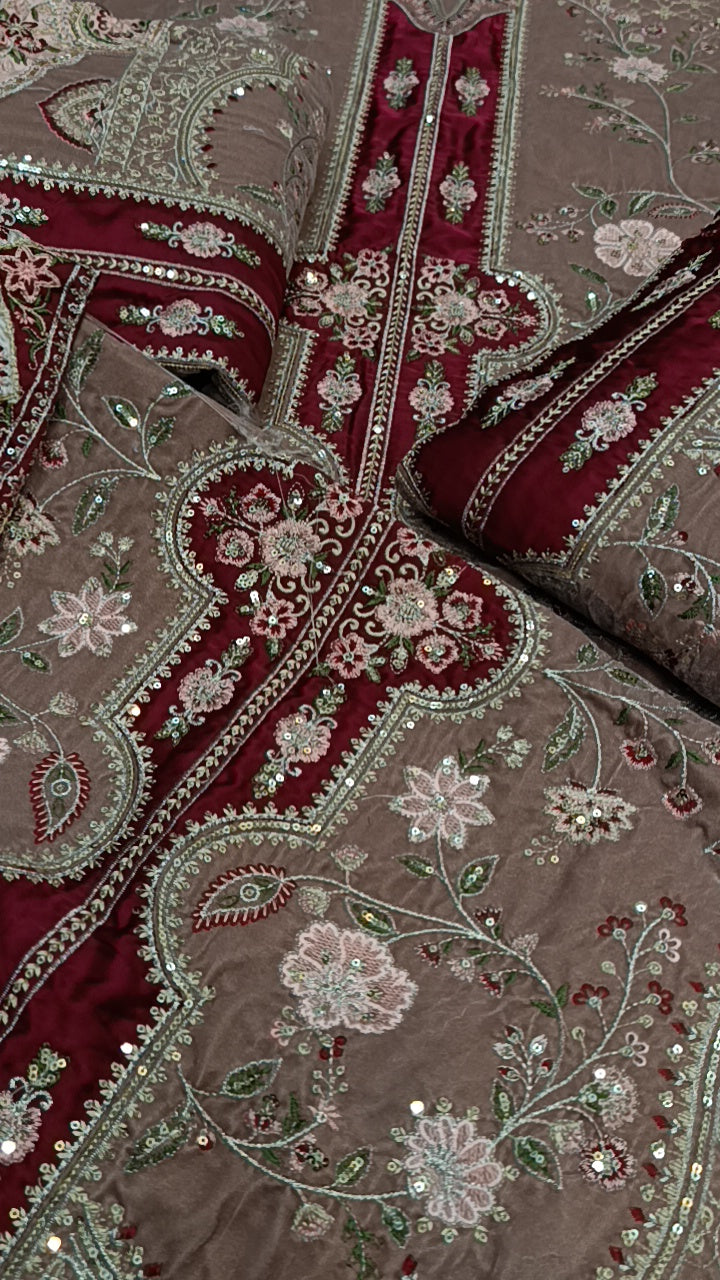 2pc smoky mocha brown ivory velvet