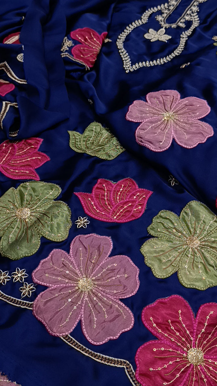 2pc virk navy blue silk
