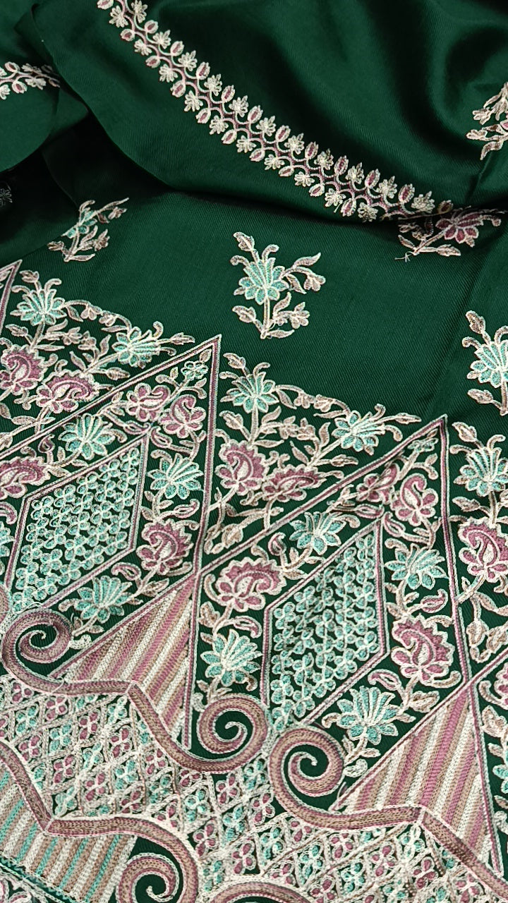 3pc majestic green pashmina wool