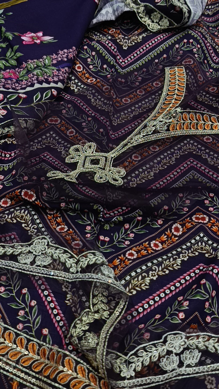 3pc purple zig zag maria b khaddar