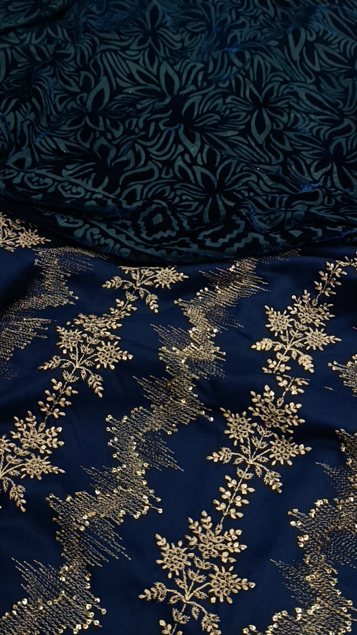 3pc Blue Nusrat dhankh