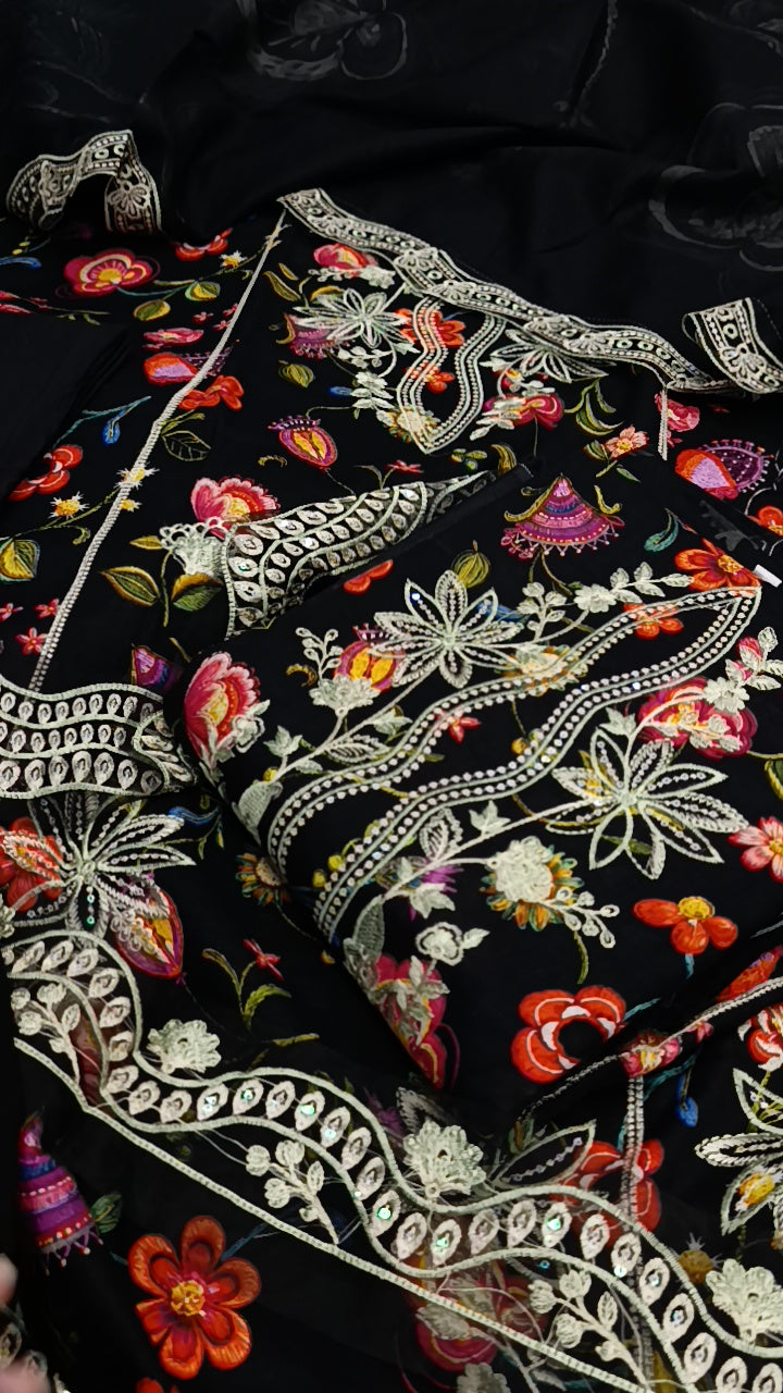 3pc by Bliss Flair black khaddar