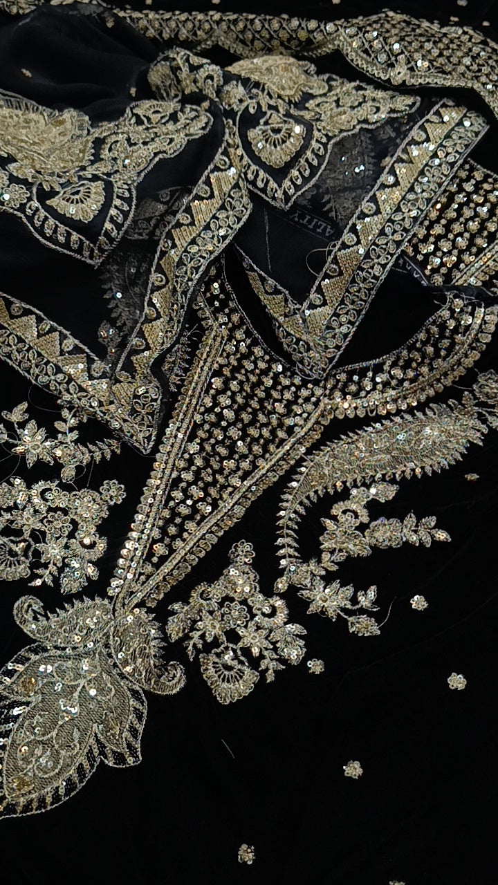 3pc hoorain black velvet