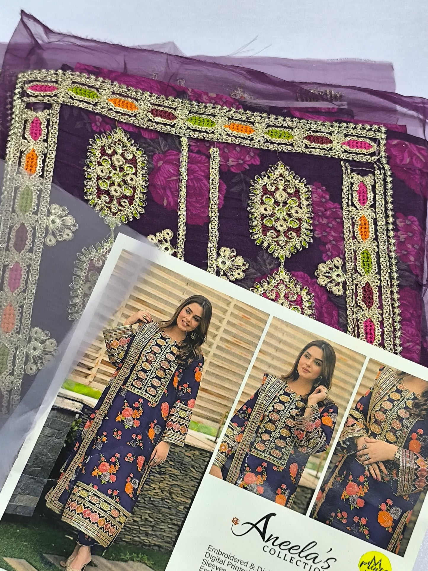 3PC Linen Dress Replica of Aneelas – SABYASACHI PURPLE