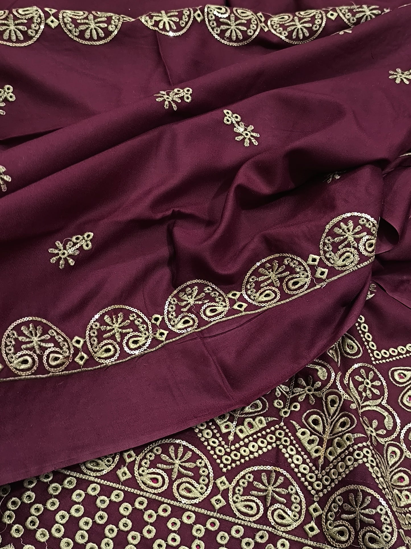 Elegant 3PC Dhanak Embroidered Suit for Women STRUCK MAROON
