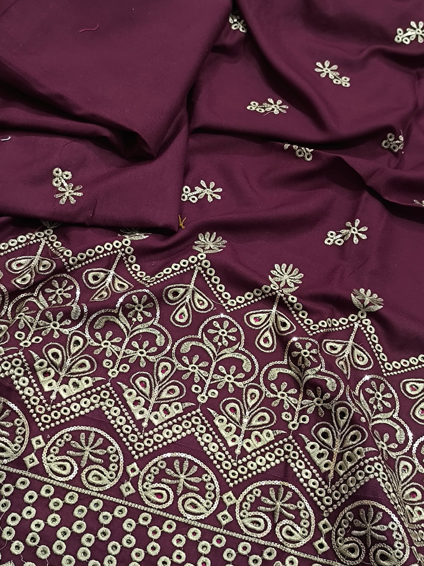Elegant 3PC Dhanak Embroidered Suit for Women STRUCK MAROON