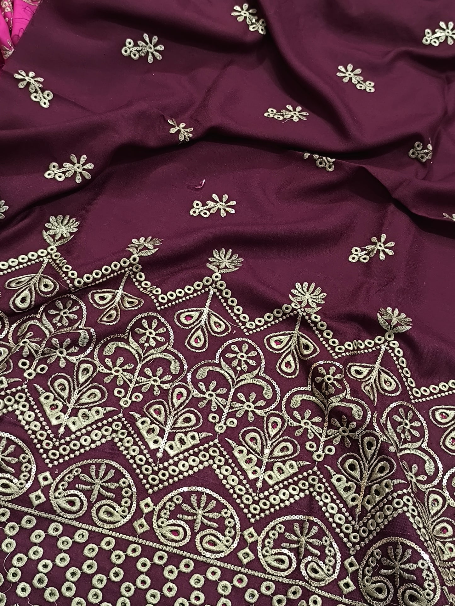 Elegant 3PC Dhanak Embroidered Suit for Women STRUCK MAROON