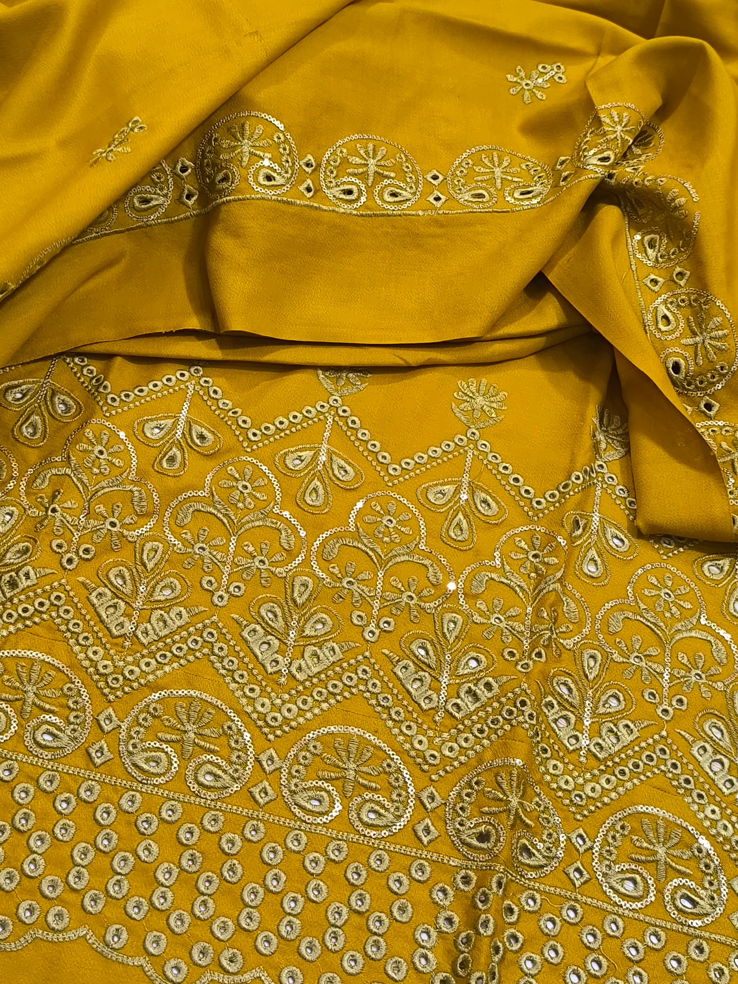 Elegant 3PC Dhanak Embroidered Suit for Women STRUCK GOLDEN