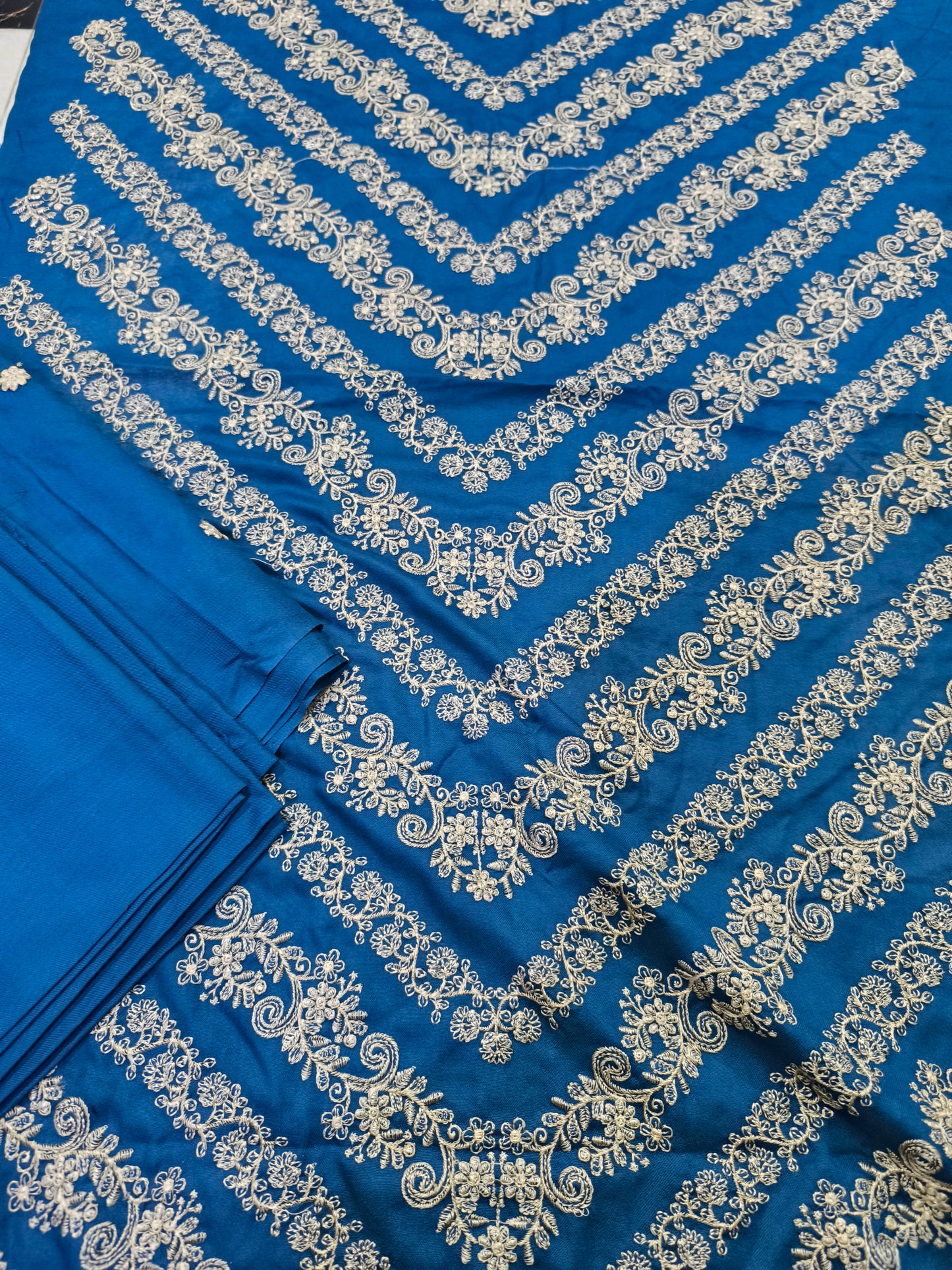 2PC Dhanak Suit with Heavy Embroidery | Light Embroidery on Back & Sleeves | Plain Trouser ZINKVV