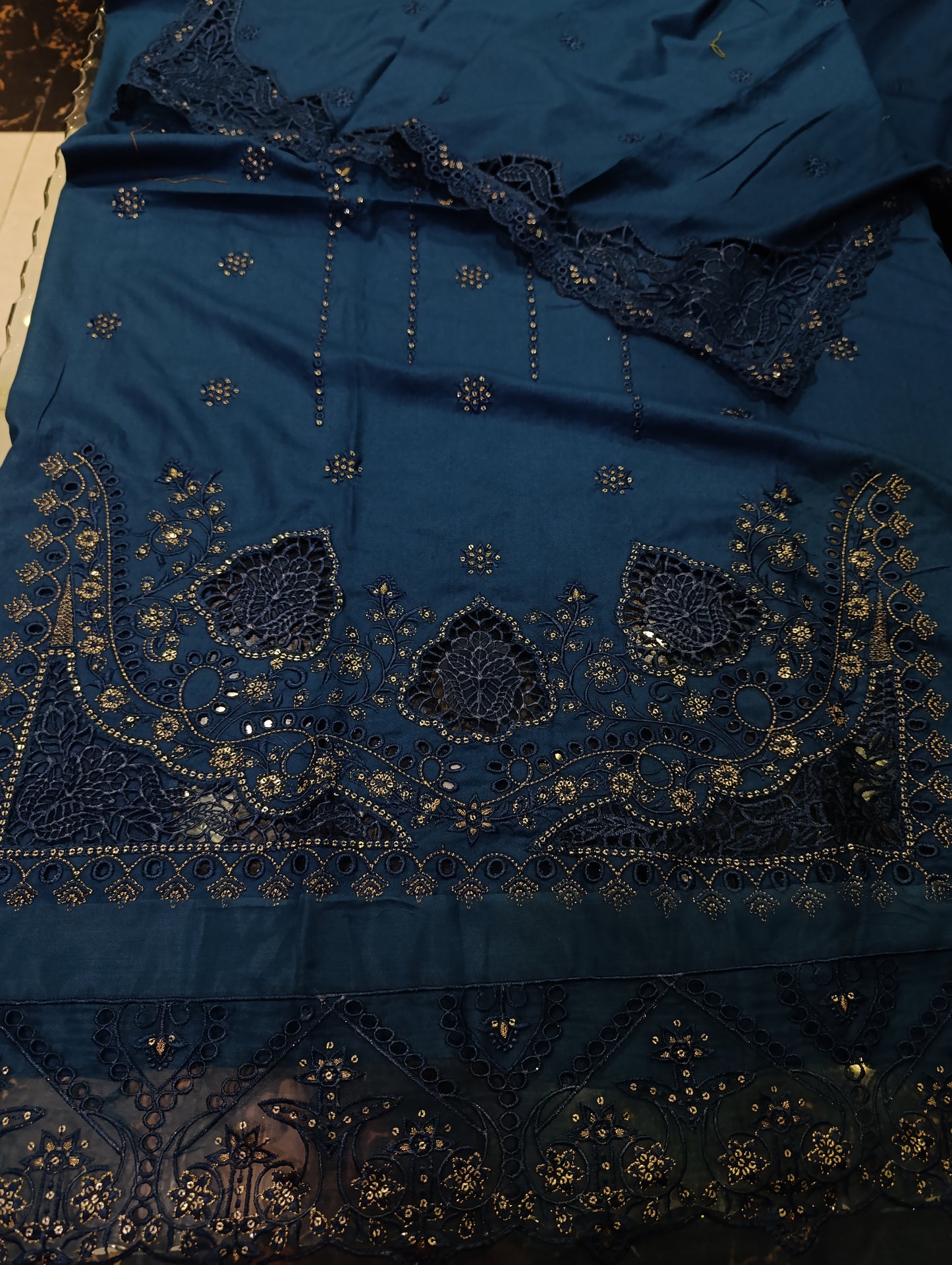 Luxury Dhanak Heavy Embroidered Shirt with Dissolving Cutwork Shiffli ZINK