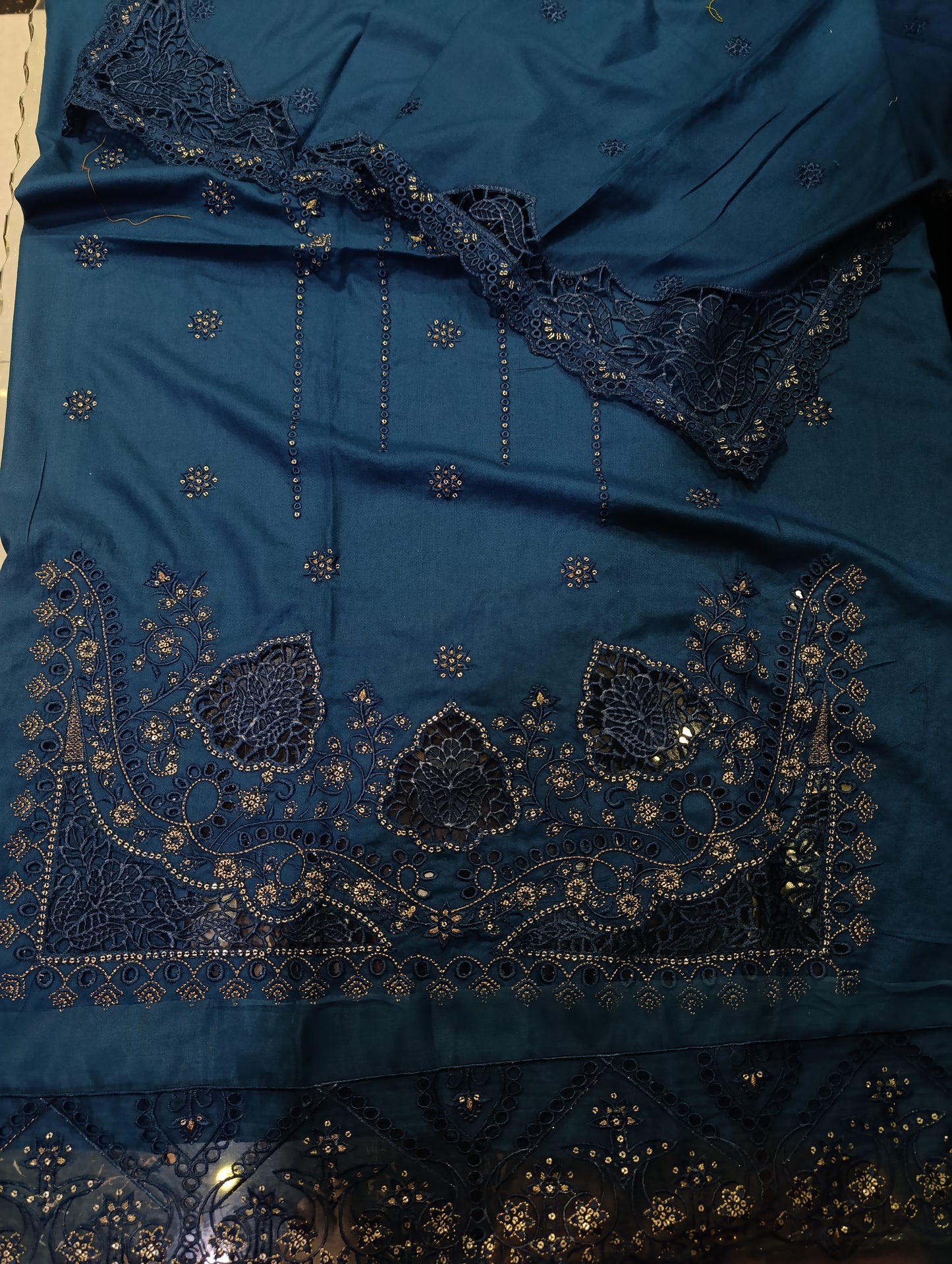 Luxury Dhanak Heavy Embroidered Shirt with Dissolving Cutwork Shiffli ZINK