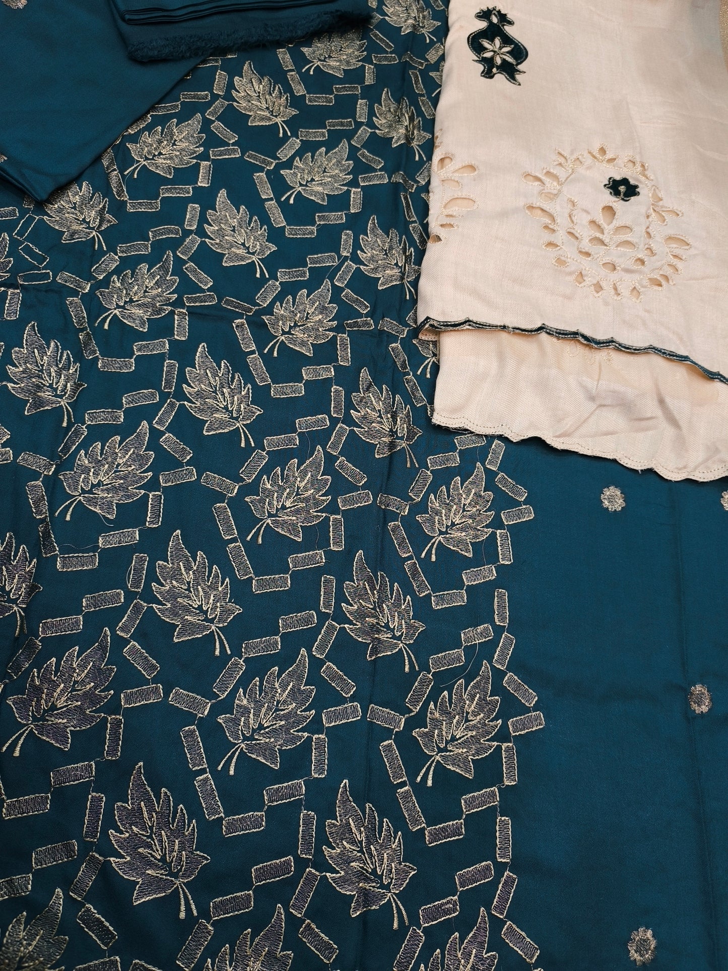 DHANAK 3 PC WOOL SHAWL SIDE SLEEVES ZINK TUKRI