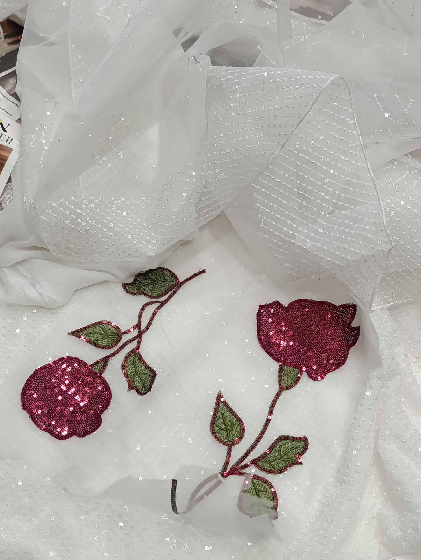 3PC FANCY CHIFFON SEQUENCE WORK NUREH WHITE