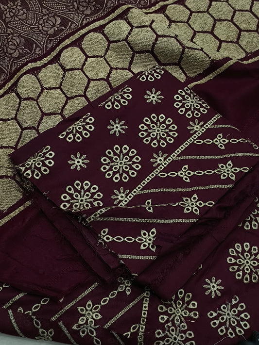 3PC WINTER FOOTBALL SHAWL THREE PANEL MAROON