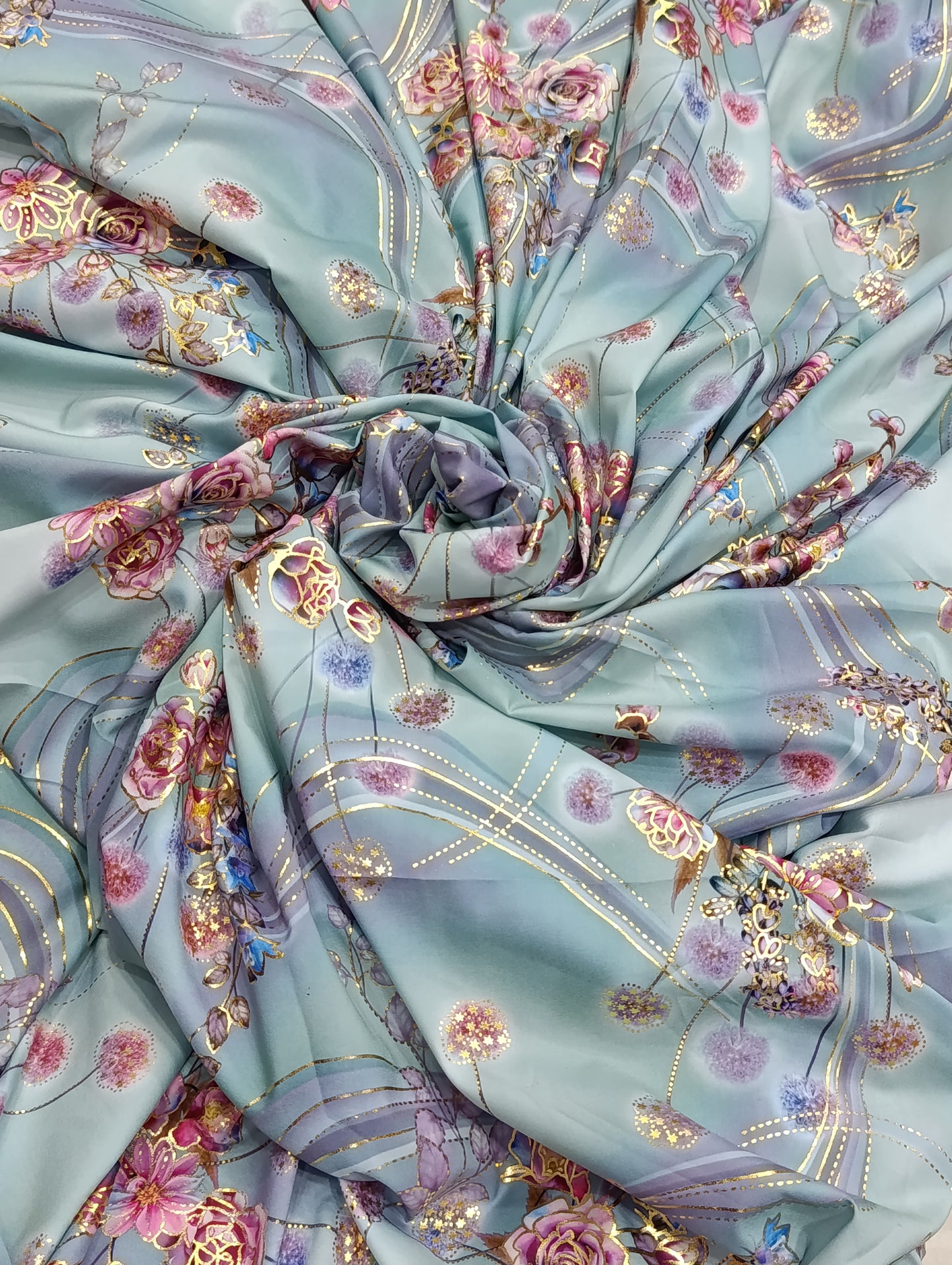 2PC CHINA SILK GOLD STAMP SKY BLUE