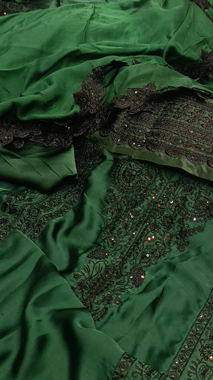 3 pc dark green zahra shehryar silk