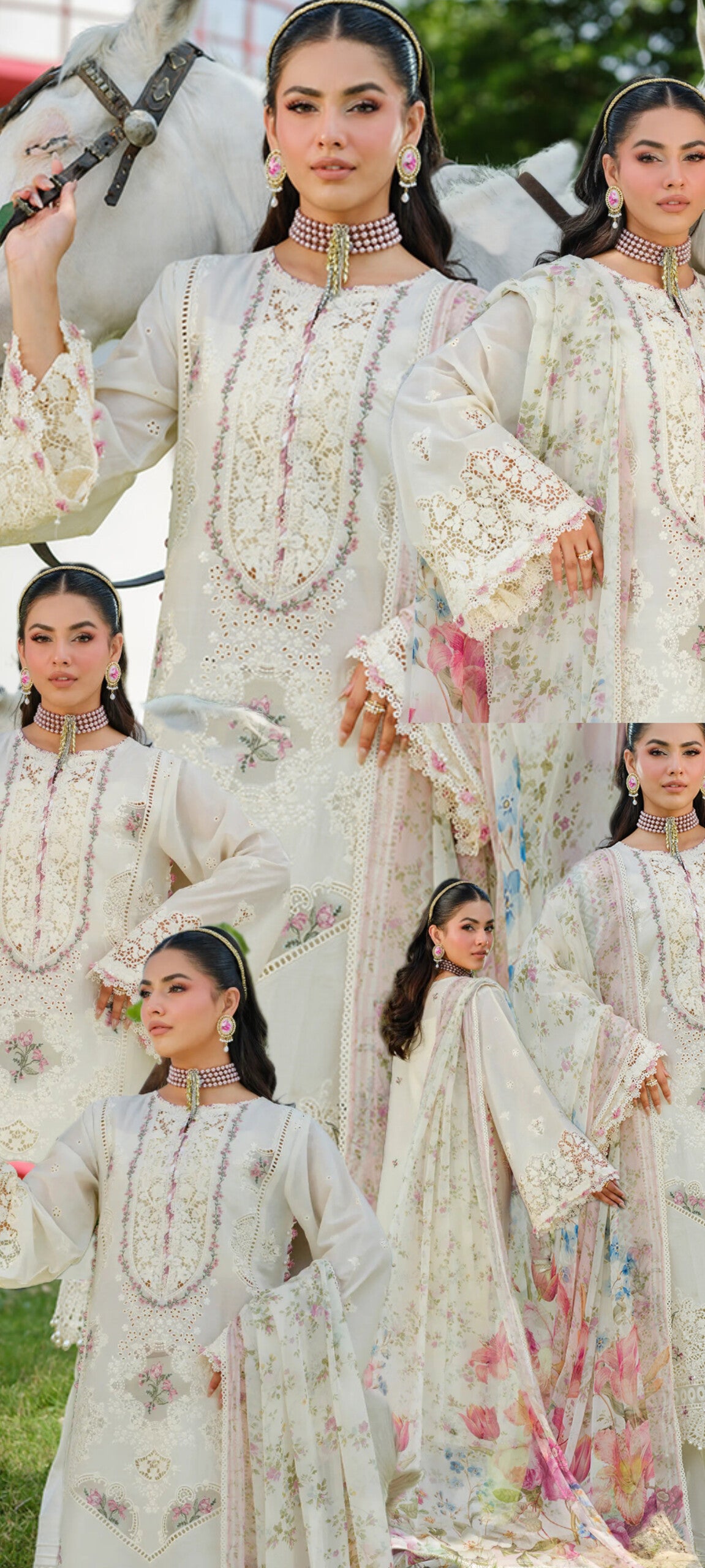 3pc kainat elaf white lawn