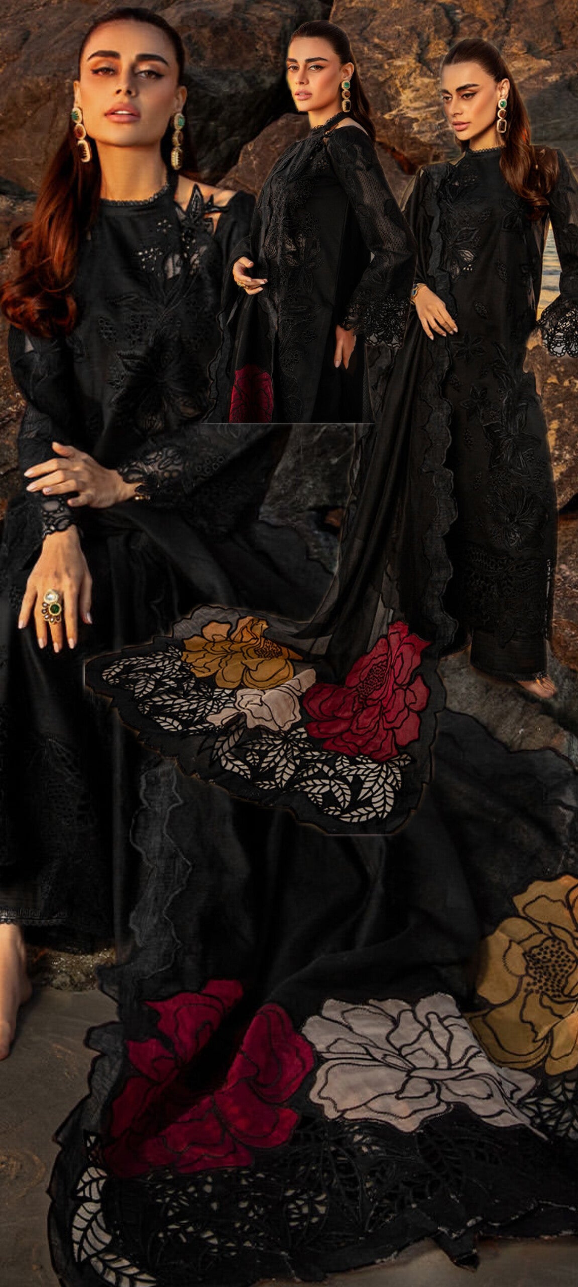 3pc Rang rasiya Black lawn