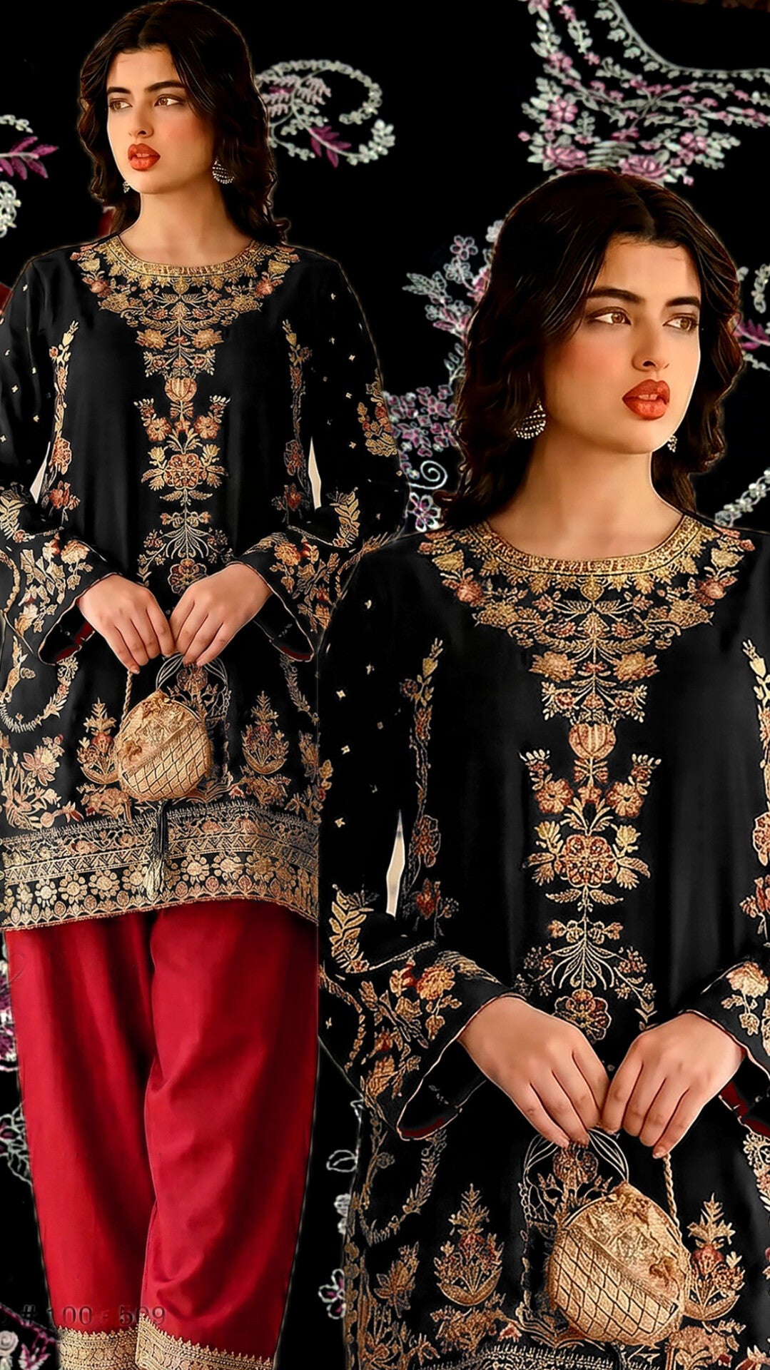 2pc kinzaah black lawn