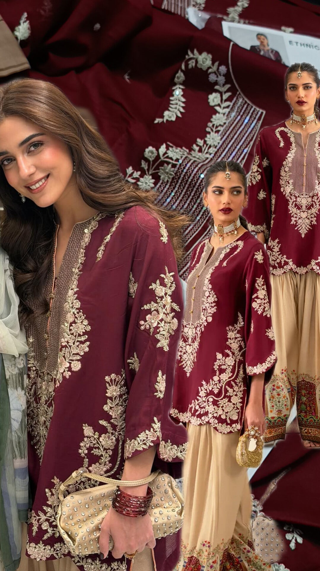 2pc ethnic Maya maroon lawn