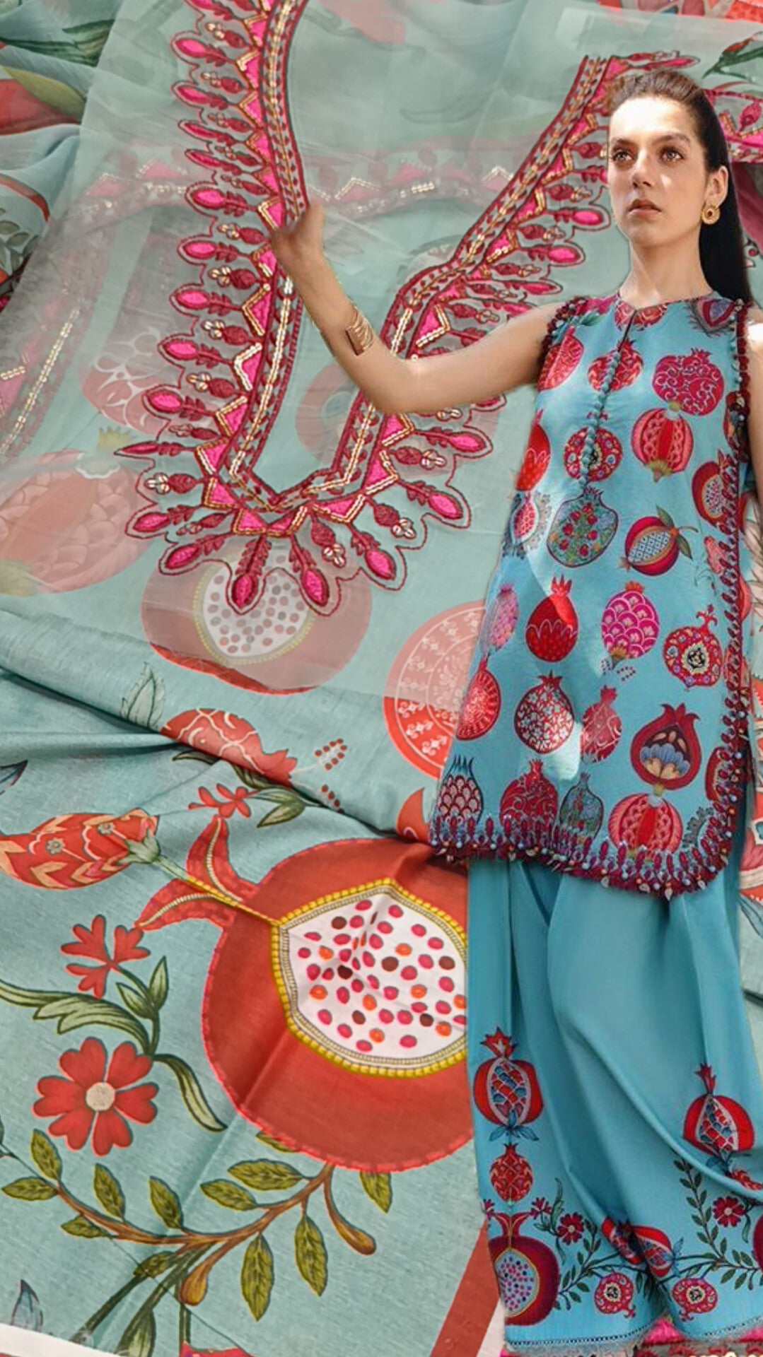 3pc anaar blue radience lawn