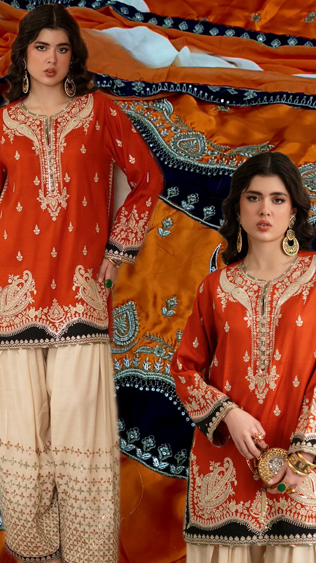 3pc Naina orange silk