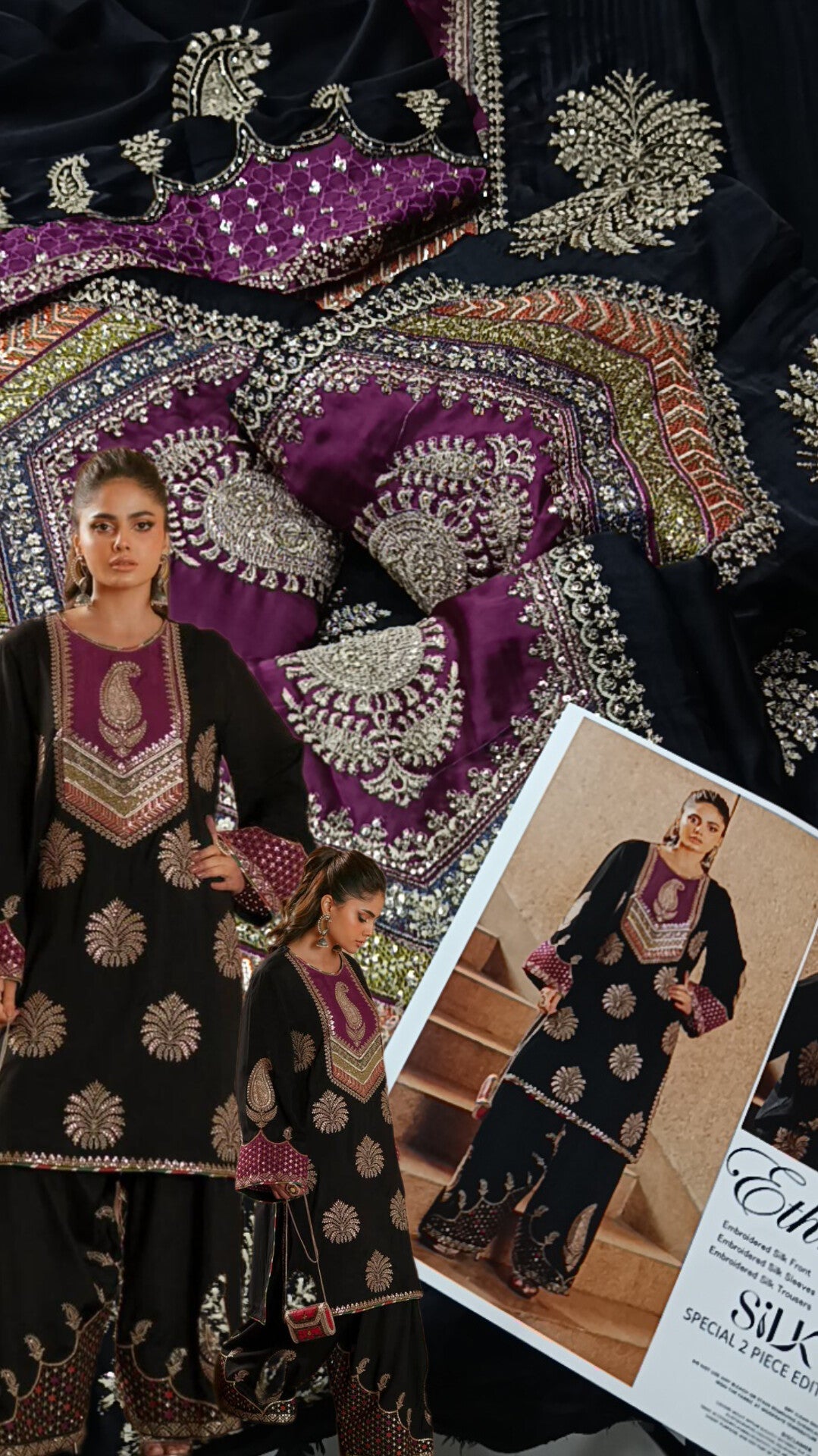 2pc Silk suhana black silk