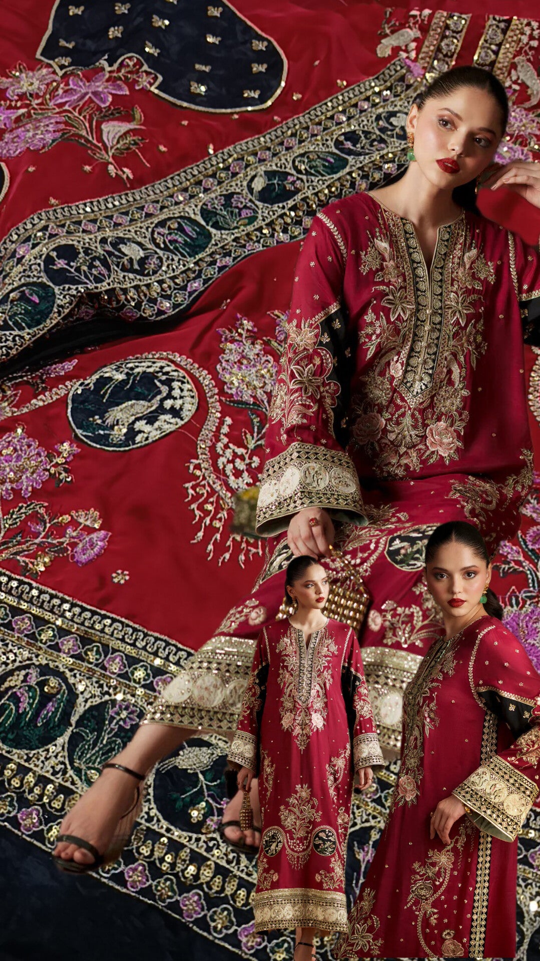 2pc Ethnic Anari red silk