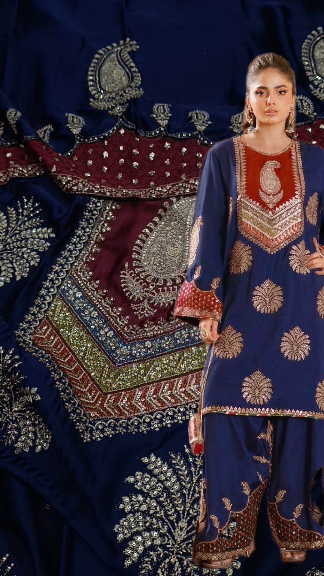 2pc suhana navy blue silk