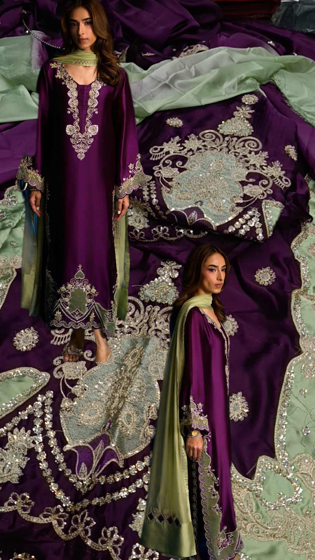 3pc munawar purple silk