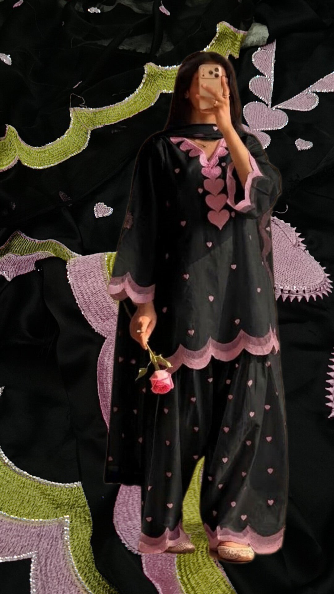 3pc black akroot hearts silk