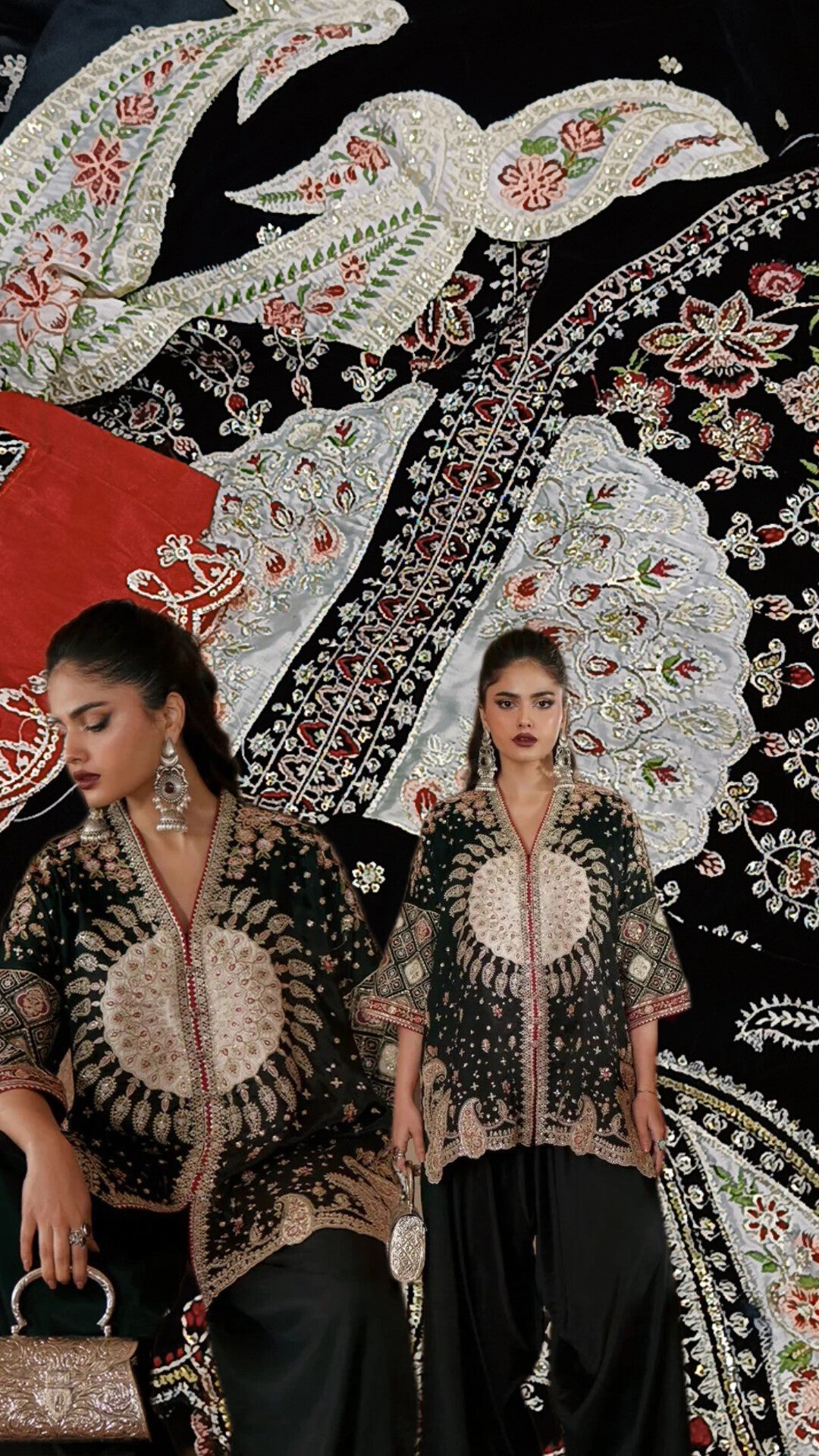 3pc central moon velvet black ethnic