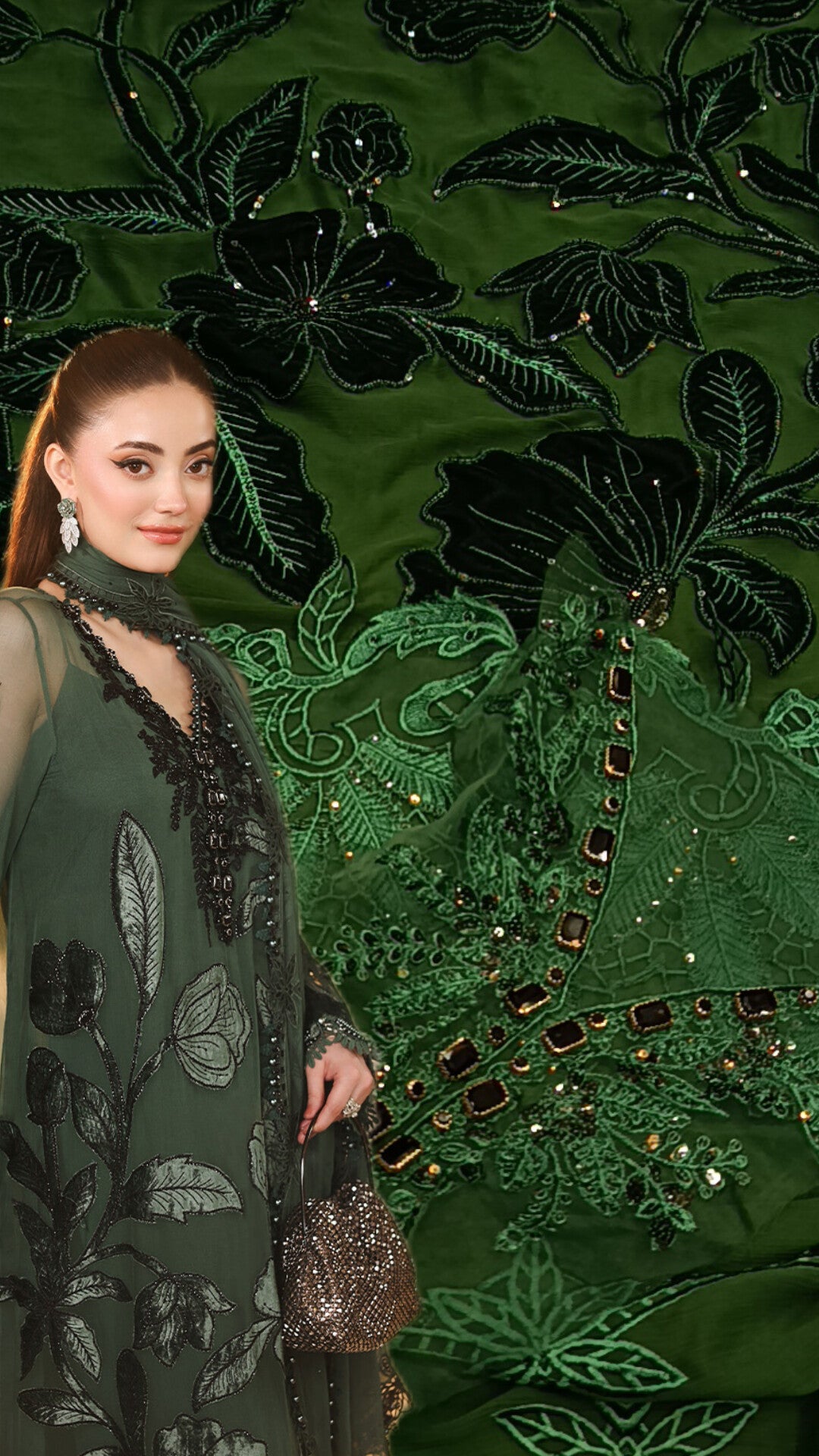 3pc Maria b tea affair green shafoon