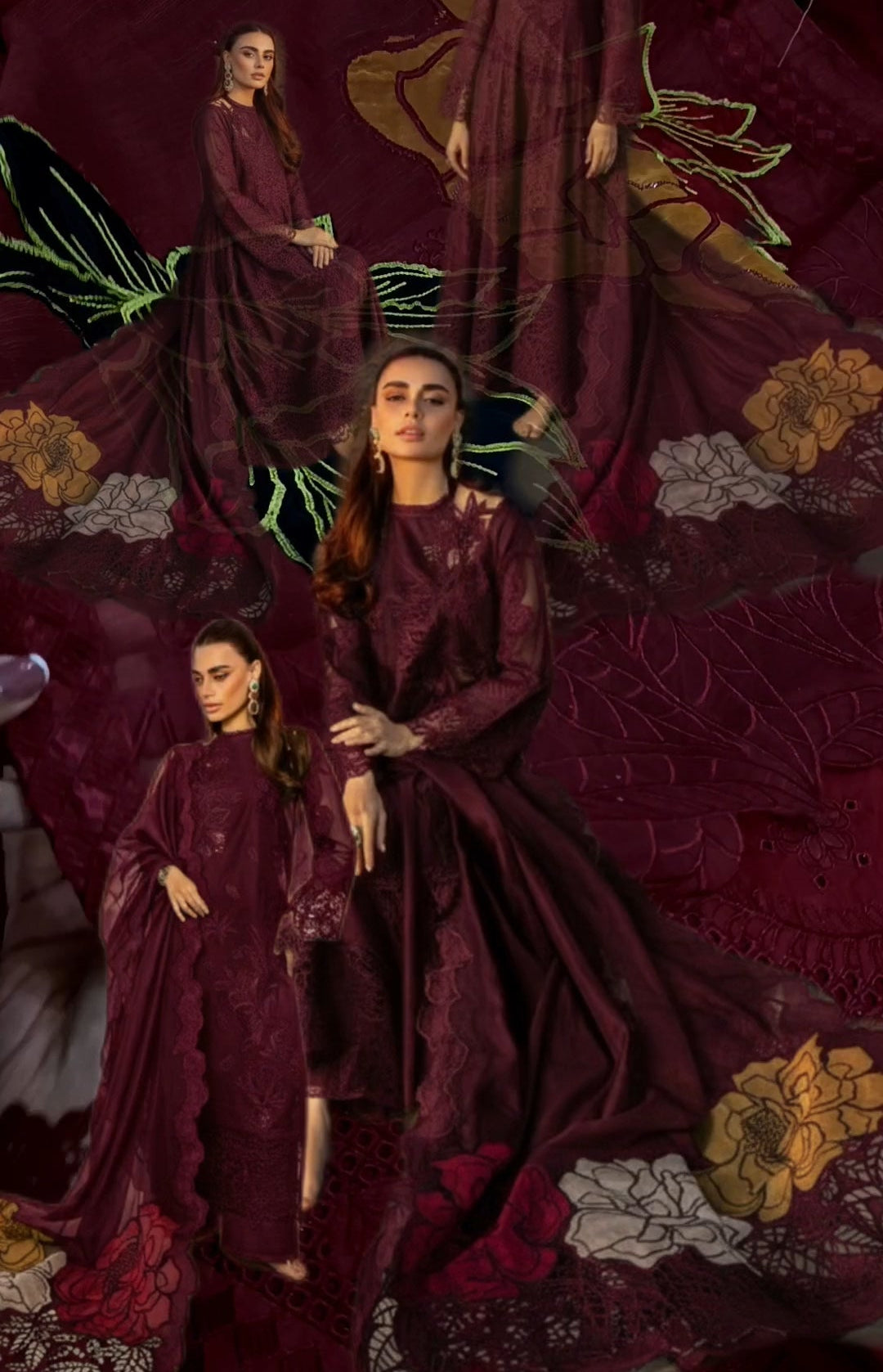 3pc Rangrasia maroon lawn